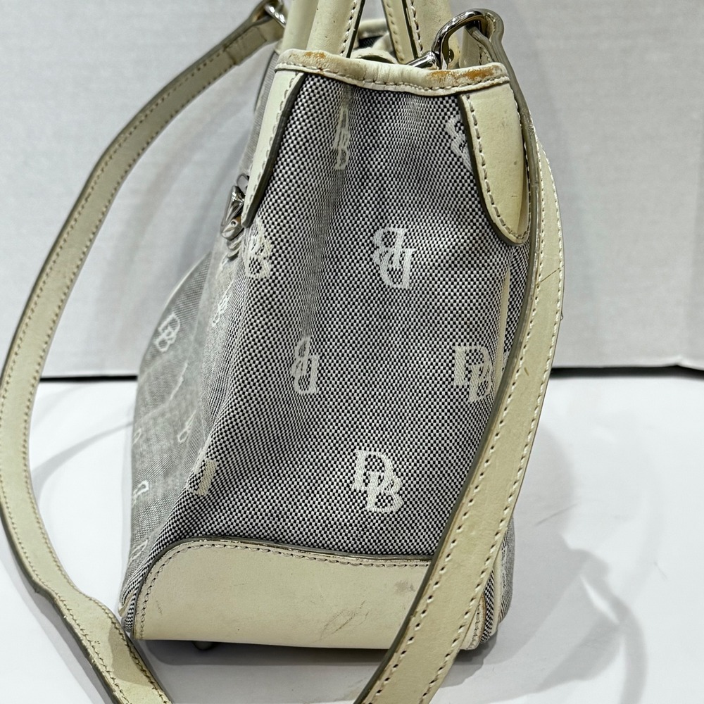 Dooney‎ & Bourke Monogram Canvas Leather Trim Satchel Bag Cream Beige Pink Liner - Picture 3 of 12